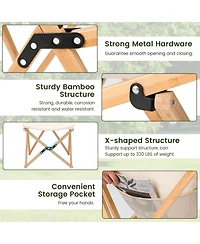 Set of 2 Bamboo Dorm Chair with Storage Pocket for Camping and Fishing