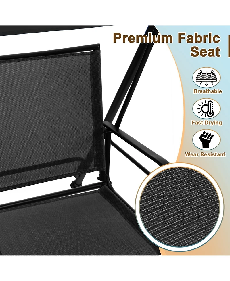 2-Seat Outdoor Canopy Swing with Comfortable Fabric Seat and Heavy-duty Metal Frame