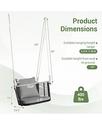 Single Person Hanging Seat with Woven Rattan Backrest for Backyard