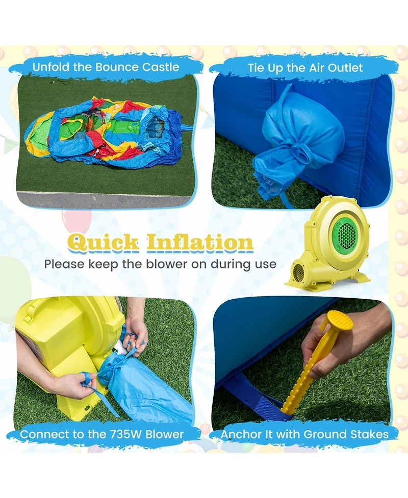 Inflatable Bounce House Obstacle Course with Ball Pit and Silde with 735W Blower