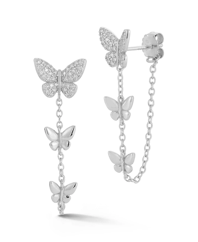 Rachel Zoe 14K Gold Plated Sterling Silver Triple Butterfly Drop Front/Back Earrings