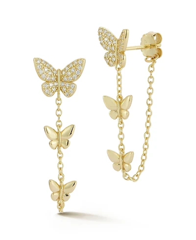 Rachel Zoe 14K Gold Plated Sterling Silver Triple Butterfly Drop Front/Back Earrings