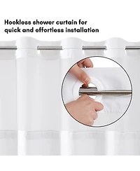 Americanflat 72x75 Hookless Shower Curtain - Grey Lines Shower Curtain with Sheer Panel, Snap-In Liner, and Grommets - 100% Polyester