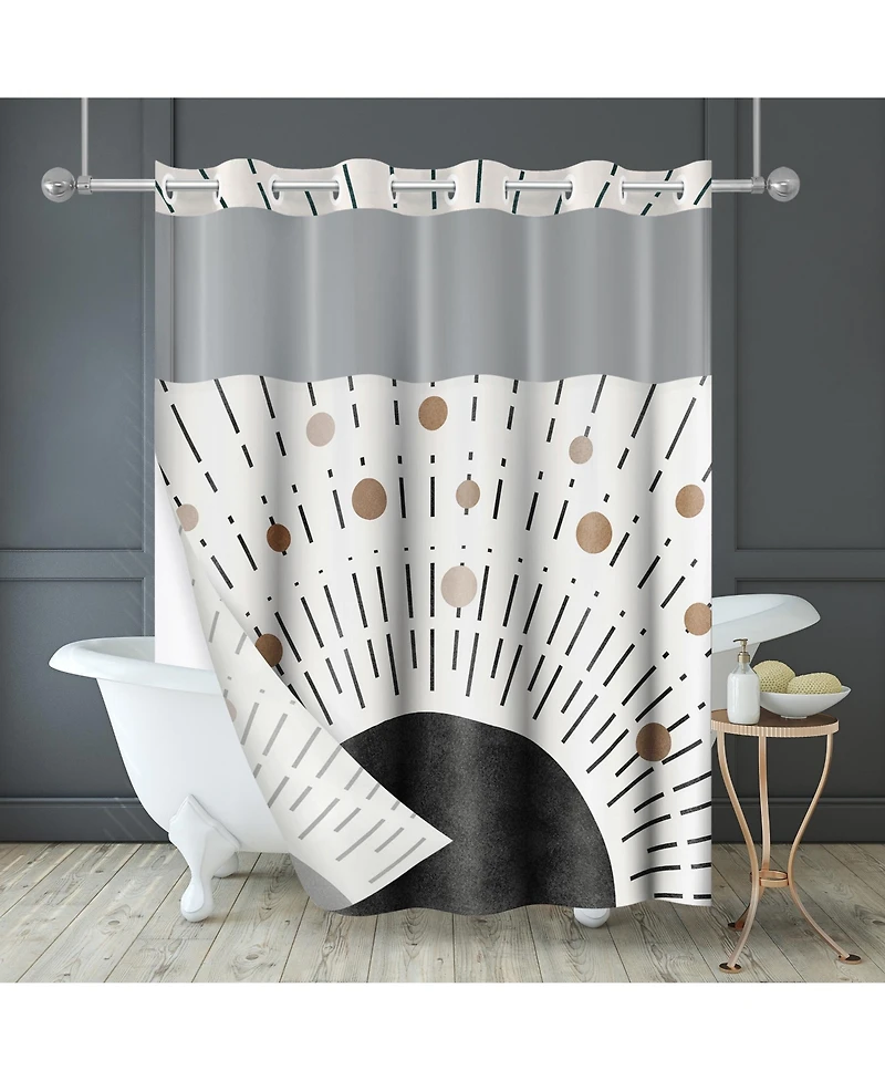 Americanflat 72x75 Hookless Shower Curtain - Abstract Black Bronze Shower Curtain with Sheer Panel, Snap-In Liner, and Grommets - 100% Polyester