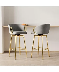 Set of 2 Modern 30 Inch Swivel Bar Stools with Upholstered Seats and Metal Legs Stylish Counter Height Chairs for Kitchen Dining or Home Bar-The Pop H