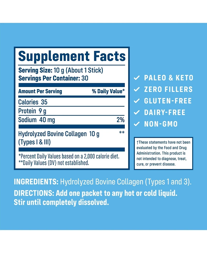 NativePath Collagen Peptides Protein Stick Packs - Hydrolyzed Type 1 & 3 Collagen Powder for Skin, Hair, Nails - 30 Servings