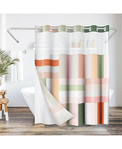 Americanflat 72x75 Hookless Shower Curtain - Abstract Pink Green Orange Shower Curtain with Sheer Panel, Snap-In Liner, and Grommets