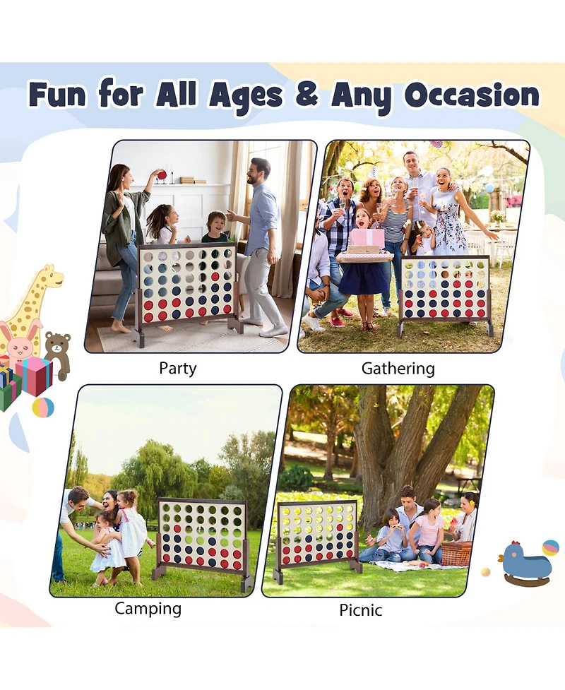 4-in-a-row Game Set Wooden Jumbo 4-to-Score with Carrying Bag