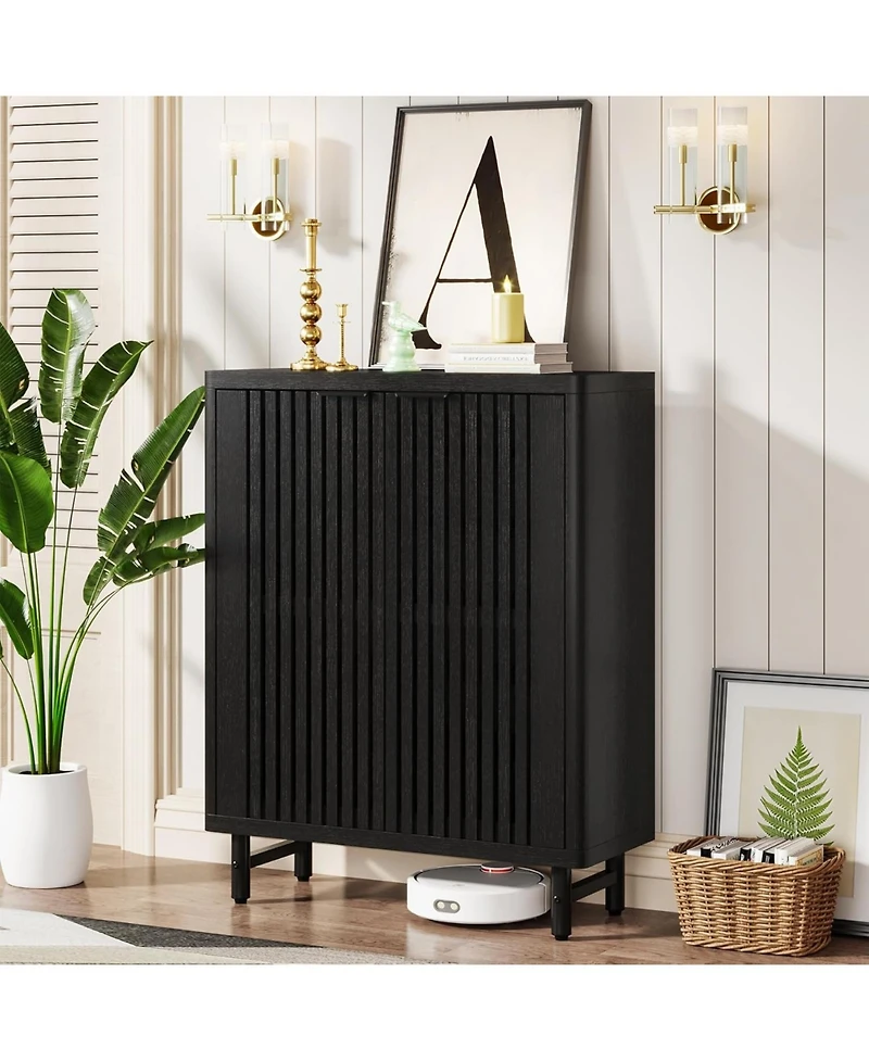 Tribesigns 6-Tier Shoe Cabinet with Shutter Doors, Modern Freestanding Organizer Adjustable Shelves, Large Wooden Storage Cabin