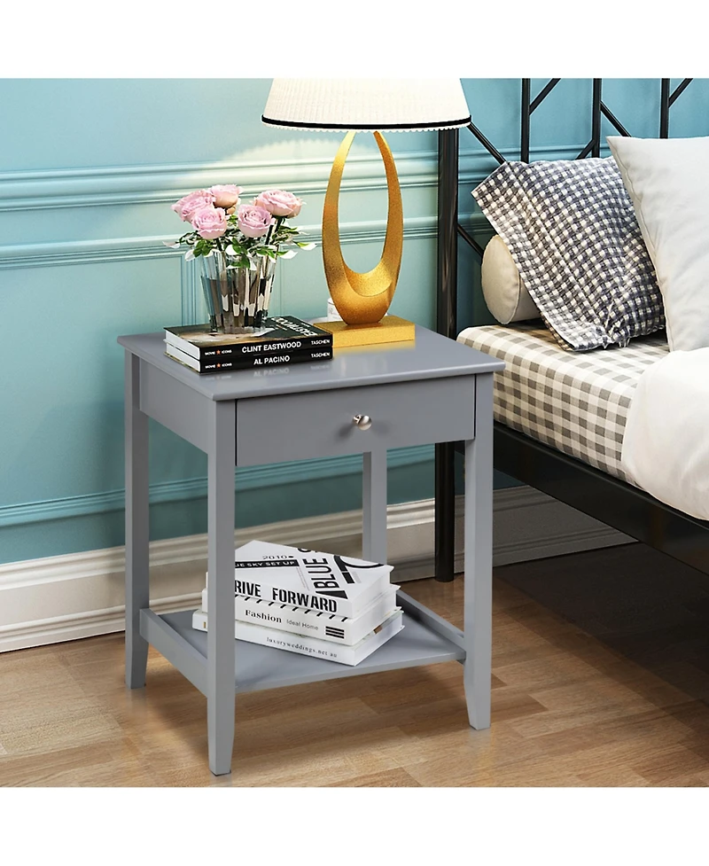 Gymax 2PCS Nightstand Sofa Side End Table Bedroom Living Room w/ Shelf Drawer