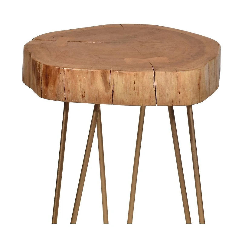 Iron and Solid Wood End Table – Round Accent Table with Industrial Charm and Durability