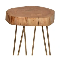 Iron and Solid Wood End Table – Round Accent Table with Industrial Charm and Durability