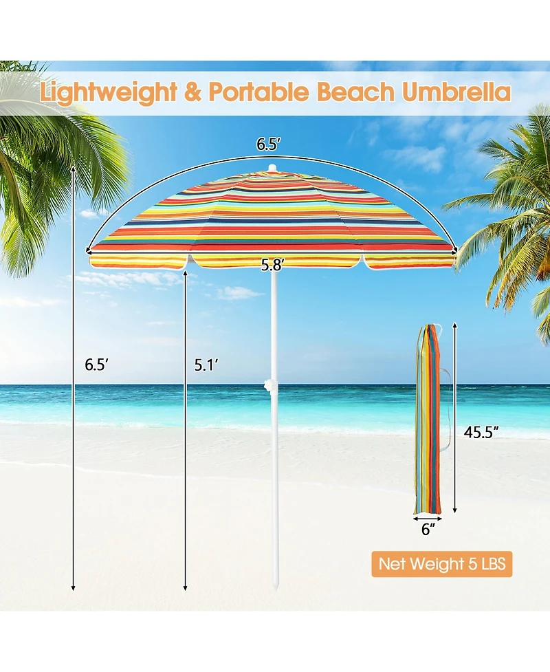 Gymax 6.5 Ft Patio Portable Beach Adjustable Umbrella