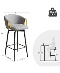 Set of 2 30 Inch Swivel Bar Stools with Upholstered Seats and Metal Legs Modern Counter Height Dining Chairs for Kitchen Island or Restaurant Use-The