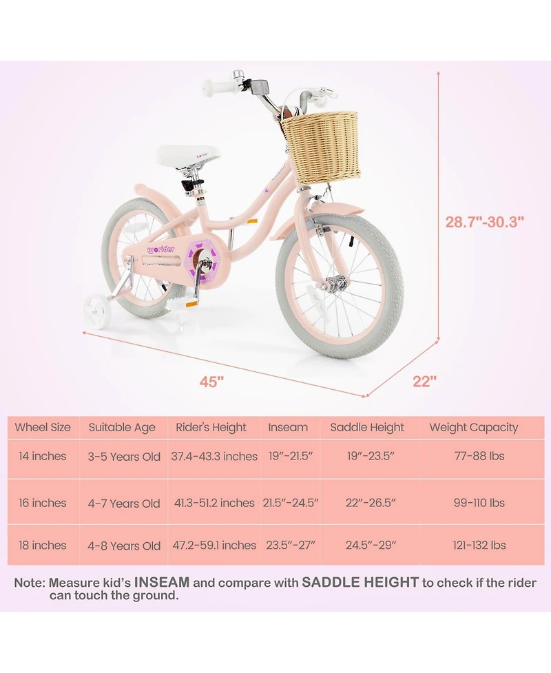 16-Inch Kids Bike with Adjustable Handlebar for Girls Boys Age 4-7