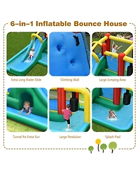 Inflatable Water Slide Climbing Bounce House with Tunnel and 735W Blower
