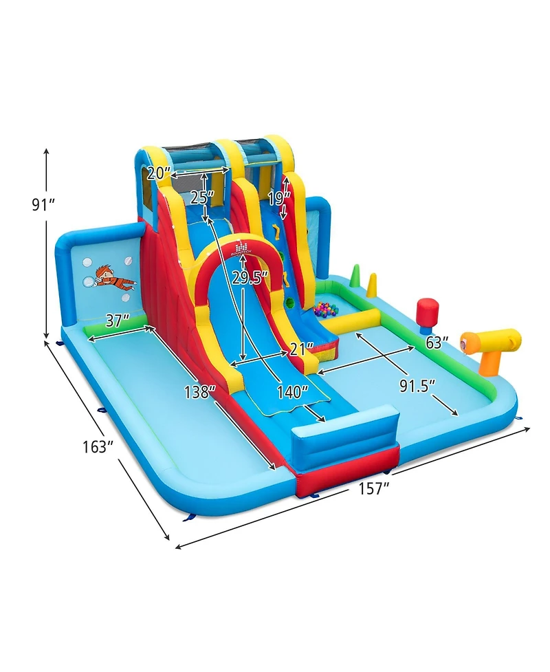 Inflatable Water Slide Water Park with Long Slide and Splash Pools and Ball Pit with 735W Blower