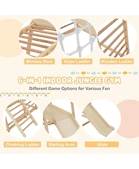 6-in-1 Indoor Jungle Gym Kids Wooden Playground with Monkey Bars