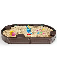 6 Feet Kids Oval Sandbox with Built-in Corner Seat and Bottom Liner