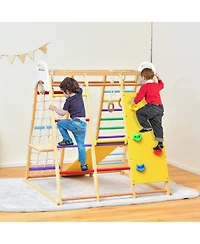 8-in-1 Wooden Jungle Gym Playset with Slide and Monkey Bars
