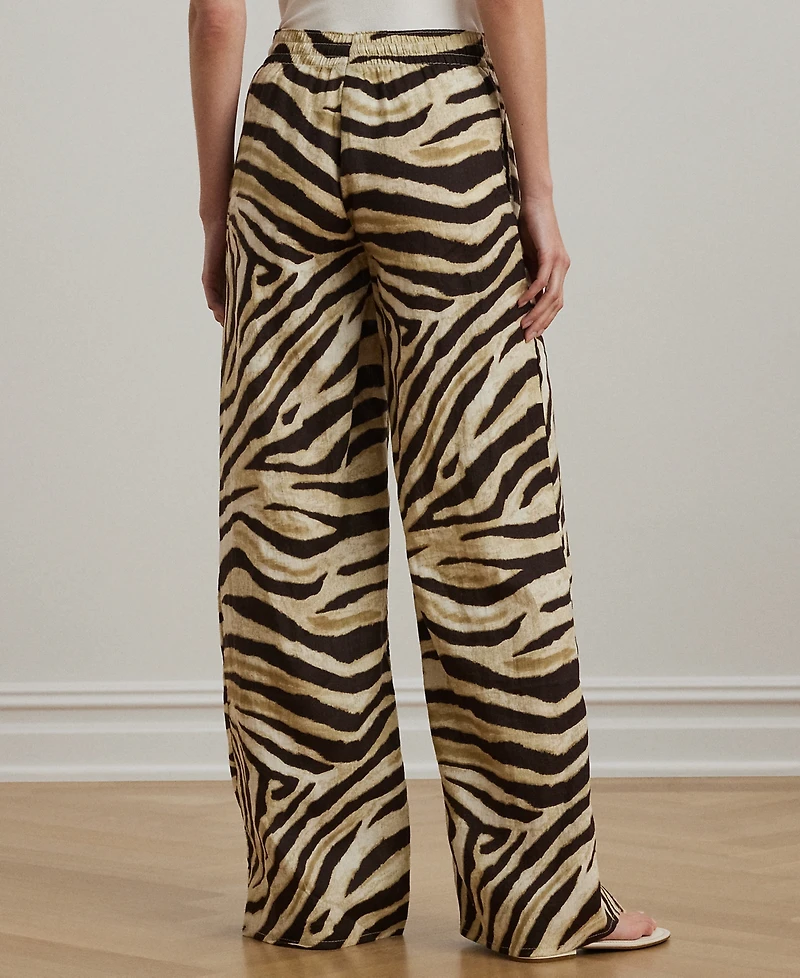 Lauren Ralph Petite Zebra-Print Linen Wide-Leg Pants