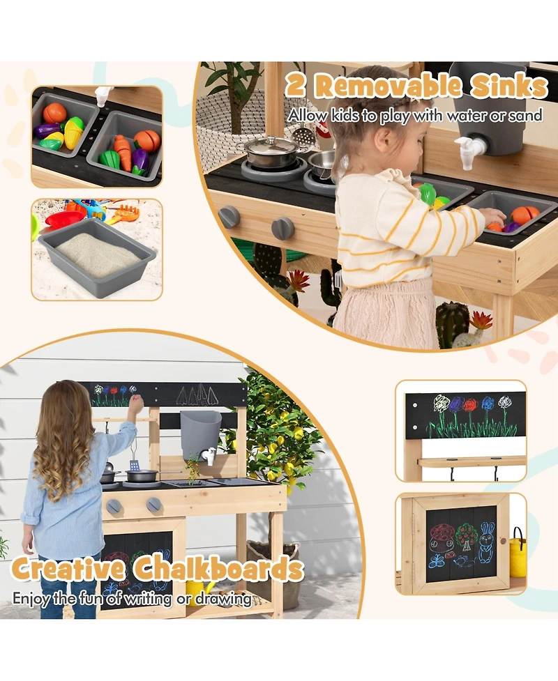 Mud Kitchen Playset Kids Play Kitchen Outdoor with 2 Removable Sinks