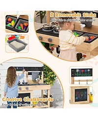 Mud Kitchen Playset Kids Play Kitchen Outdoor with 2 Removable Sinks