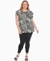 White Mark Plus Bold Leopard Print Ruffle Sleeve Top