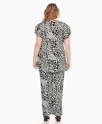 White Mark Plus 2-Piece Floral Print Tunic Top and Pants Set
