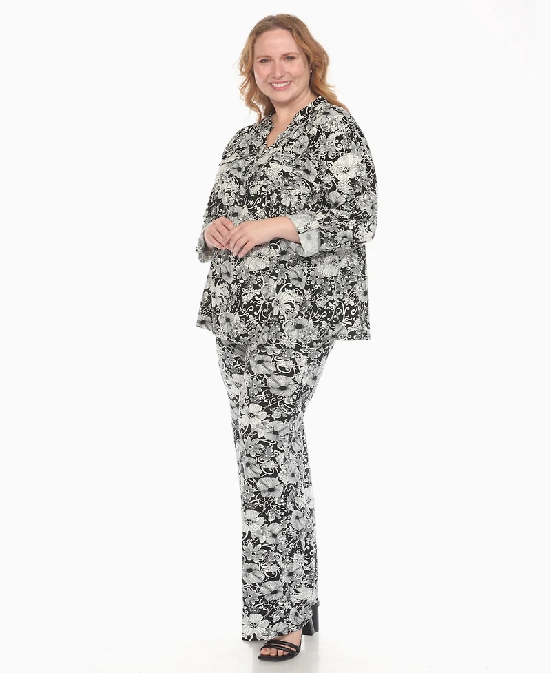 White Mark Plus 2-Piece Floral Print Tunic Top and Pants Set