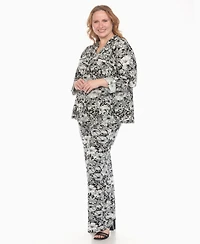 White Mark Plus 2-Piece Floral Print Tunic Top and Pants Set