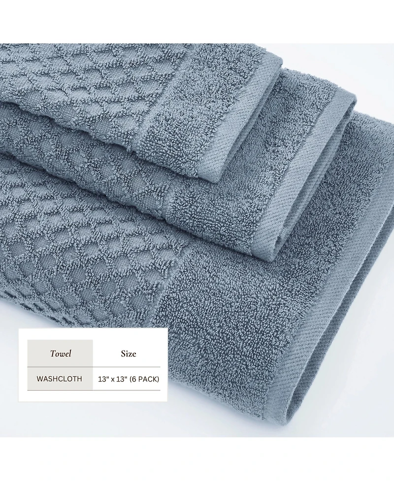 Linery & Co. Quick-Drying Cotton Diamond Waffle Textured 6-Piece Washcloth Set
