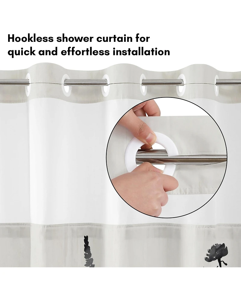 Americanflat 72x75 Hookless Shower Curtain - Floral and Shower Curtain with Sheer Panel, Snap-In Liner, and Grommets