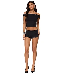Edikted Womens Neriah Grommet Off Shoulder Top