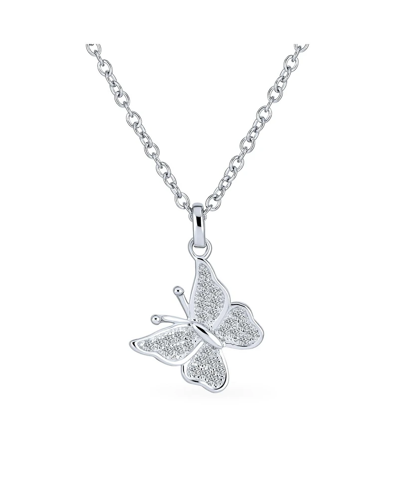 Bling Jewelry Mini Petite Tiny Clear Cubic Zirconia Micro Pave Cz Garden Insect Butterfly Pendant Necklace .925 Sterling Silver
