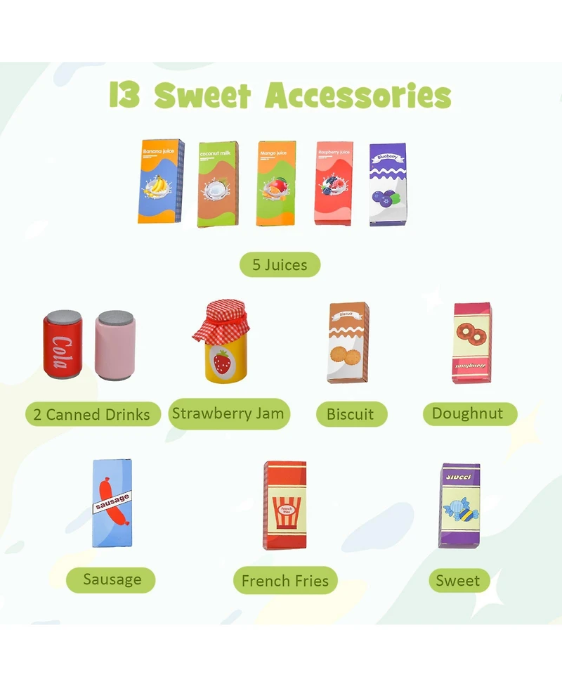 Kids Wooden Supermarket Play Toy Set with Checkout Counter