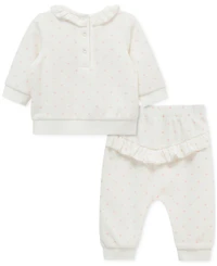 Little Me Baby Girls Sweet Bear Velour Top & Jogger Pants, 2 Piece Set