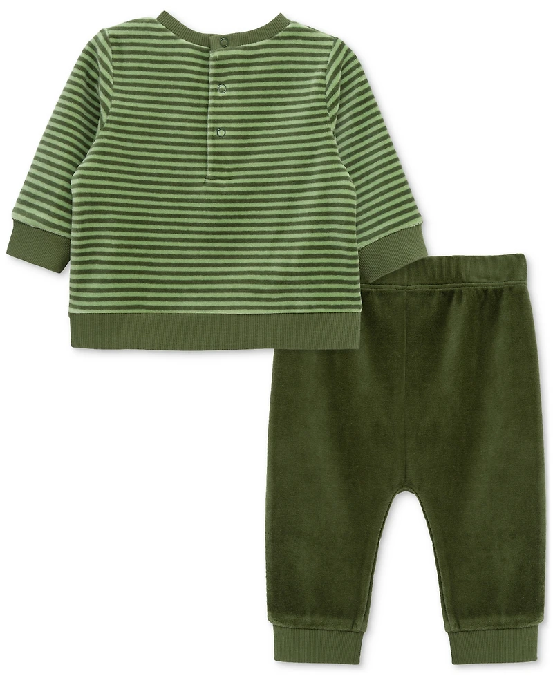 Little Me Baby Boys Lion Stripe Velour Sweatshirt & Jogger Pants, 2 Piece Set