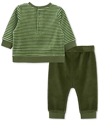 Little Me Baby Boys Lion Stripe Velour Sweatshirt & Jogger Pants, 2 Piece Set