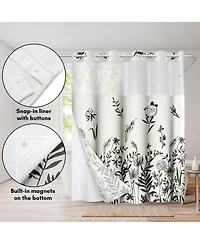 Americanflat 72x75 Hookless Shower Curtain - Floral and Shower Curtain with Sheer Panel, Snap-In Liner, and Grommets