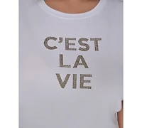 Karl Lagerfeld Paris Plus C'est La Vie Extended-Shoulder Top
