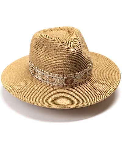 Vince Camuto Panama Hat with Metallic Embroidered Band