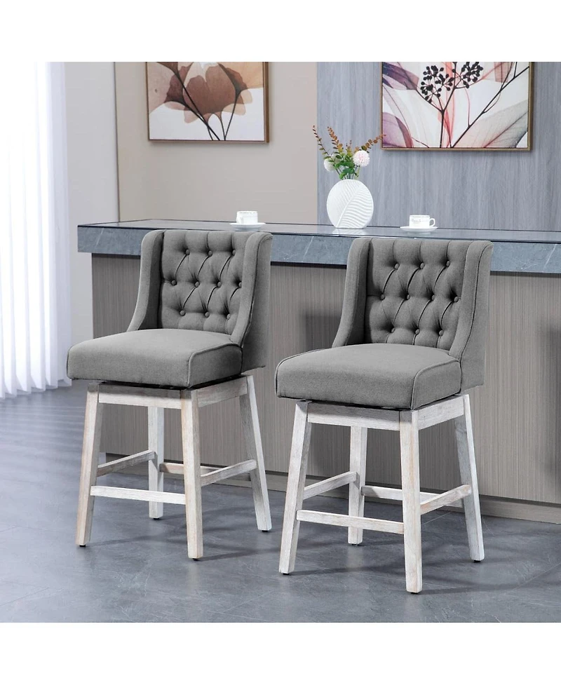 Set of 2 Swivel Counter Height Stools, 26.75" Wingback Tufted Seats with Solid Wood Frame & Footrest for Kitchen Island -The Pop Home