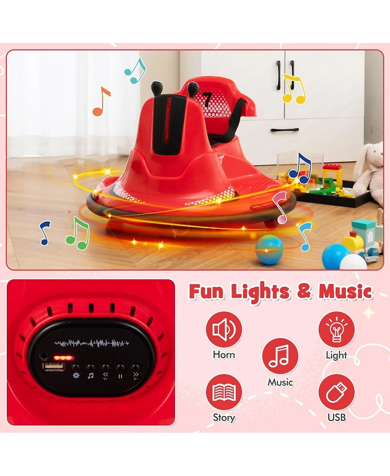 12V Kids Ride On Bumper Car with Remote Control Lights and Music