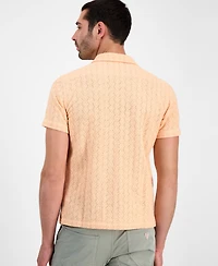Guess Men's Wesley Short Sleeve Crochet Camp Shirt