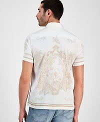 Guess Men's Floral Mirror Charm Short Sleeve Button-Front Shirt
