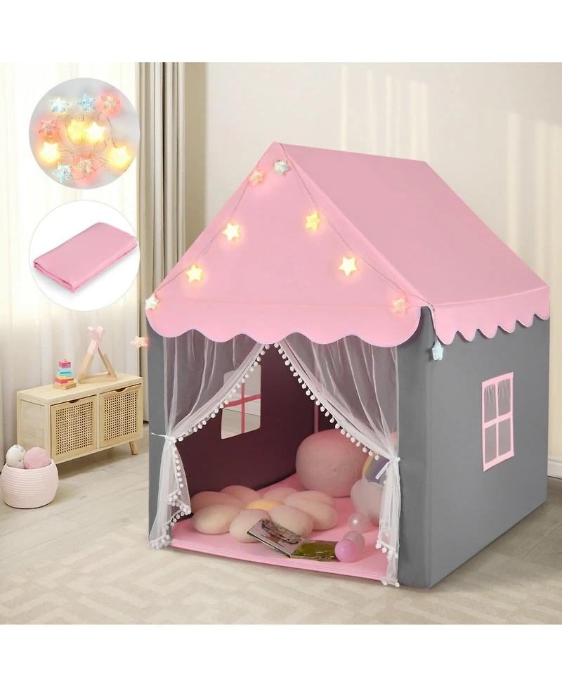 Kids Playhouse Tent with Star Lights and Mat
