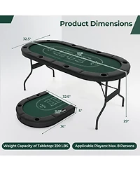 72 Inch Foldable Poker Table for 8 Players Portable Oval Card Board Game Table