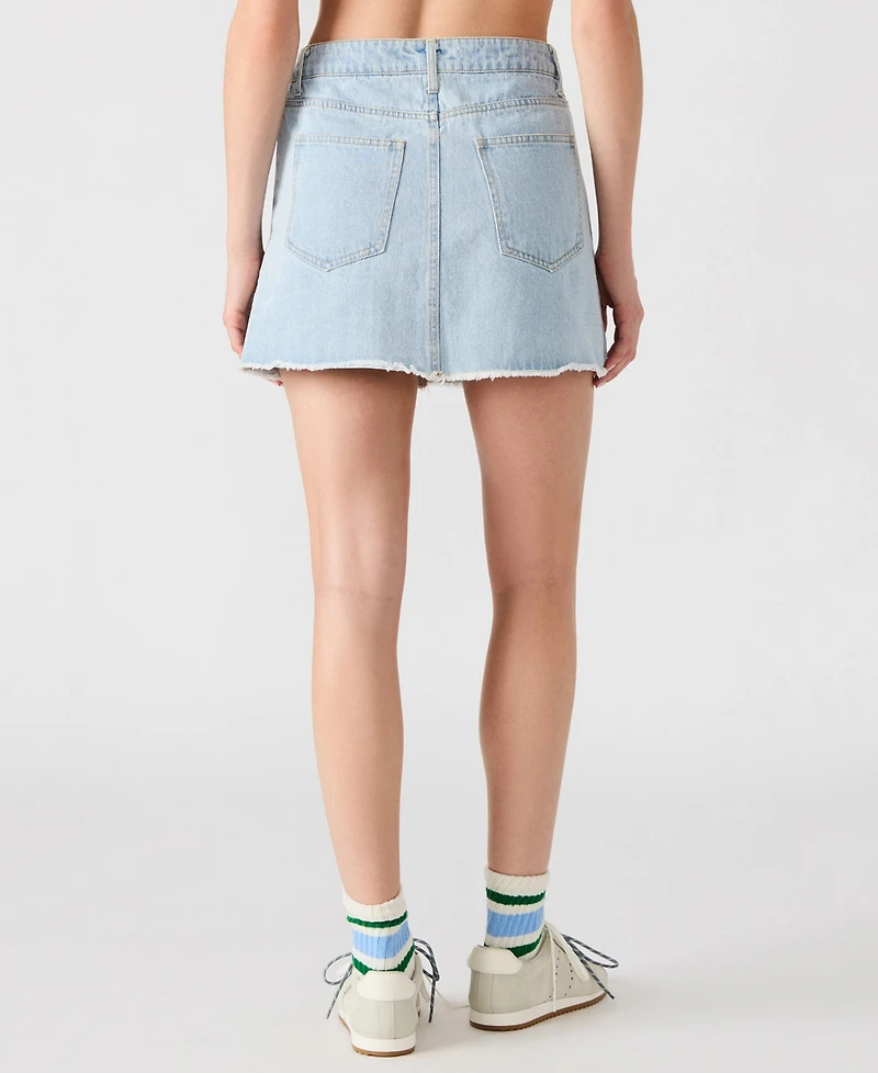 Steve Madden Women's Cheri Frayed-Edge Denim Skirt