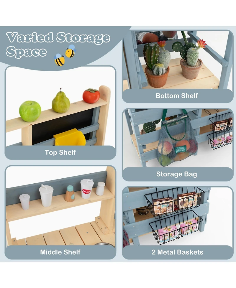 2-In-1 Outdoor Mud Kitchen with Faucet and Extra Chalkboard